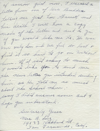 Letter from Pvt. Garnett Belden Long's [Infantry] mother to Dean Daniel B. Jett