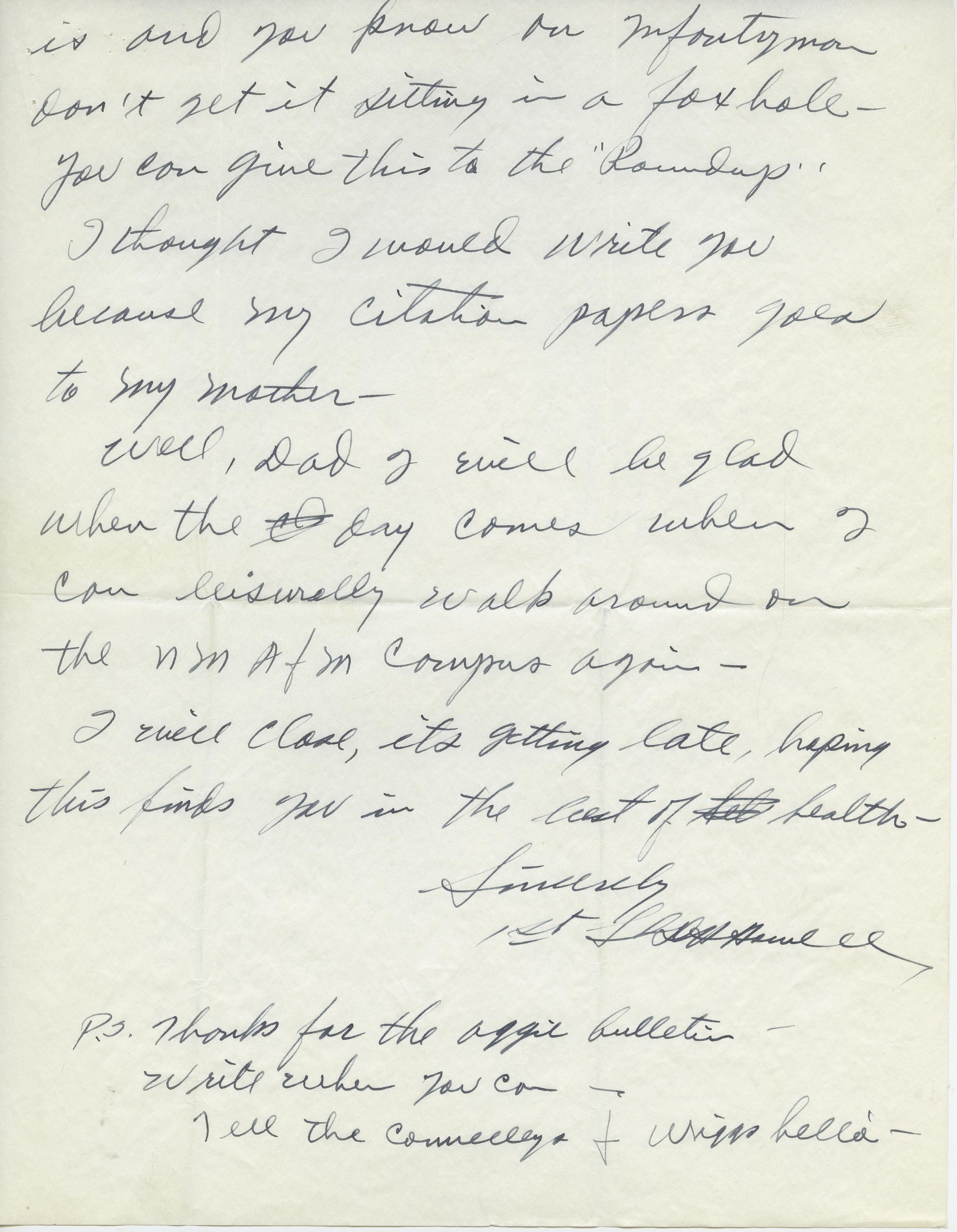 Letter to Dean Daniel B. Jett from Lt. Daniel Harris “Red” Howell