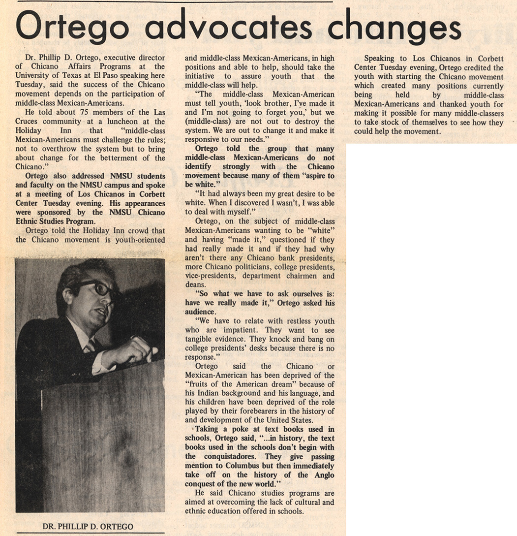 newspaper clipping of article titled Ortego advocates changes