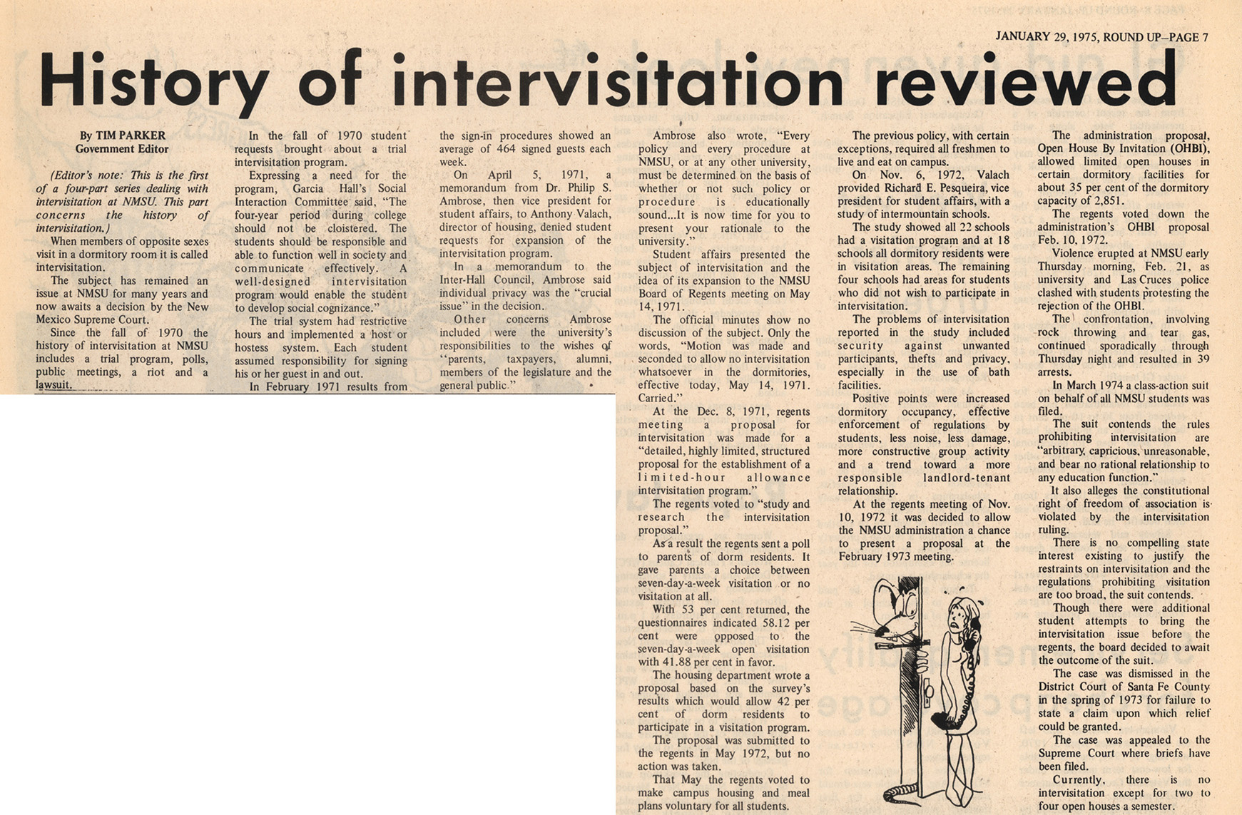 newspaper clipping of article titled History of intervisitation reviewed