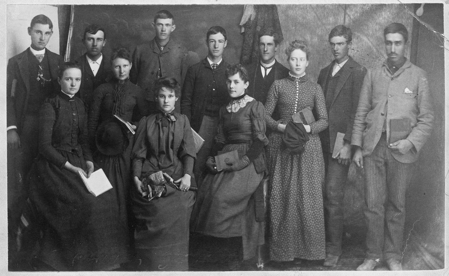 Fabian Garcia with the first freshman class at New Mexico College of Agriculture and Mechanic Arts, 1889